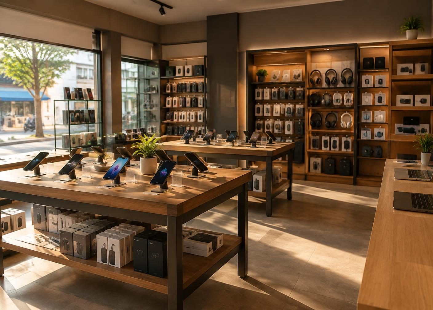 Illustrative photograph of an independent electronics store interior